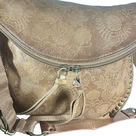 The Sak Embossed Leather Brown Boho Crossbody Bag - Picture 9 of 14